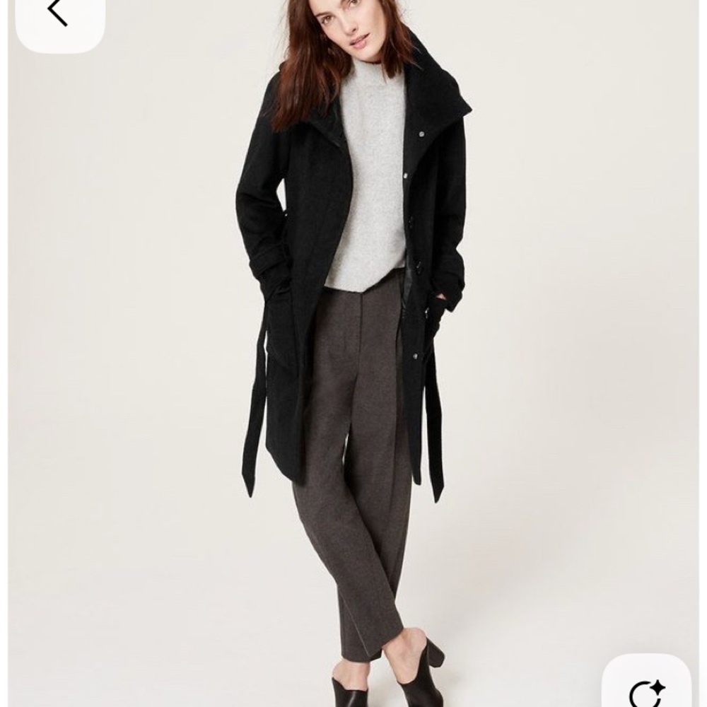 LOFT Wool Funnel-Neck Coat with belt